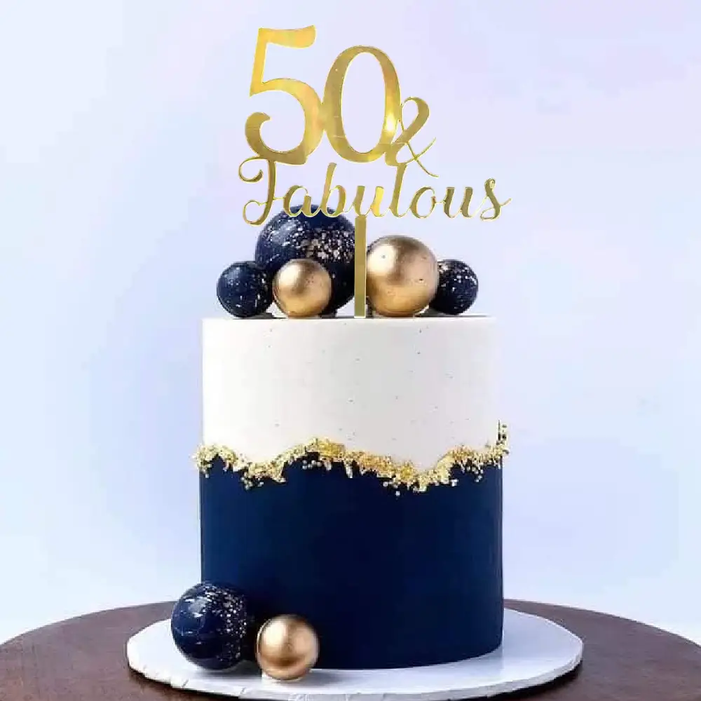 50 and Fabulous Cake Topper-Gold Acrylic